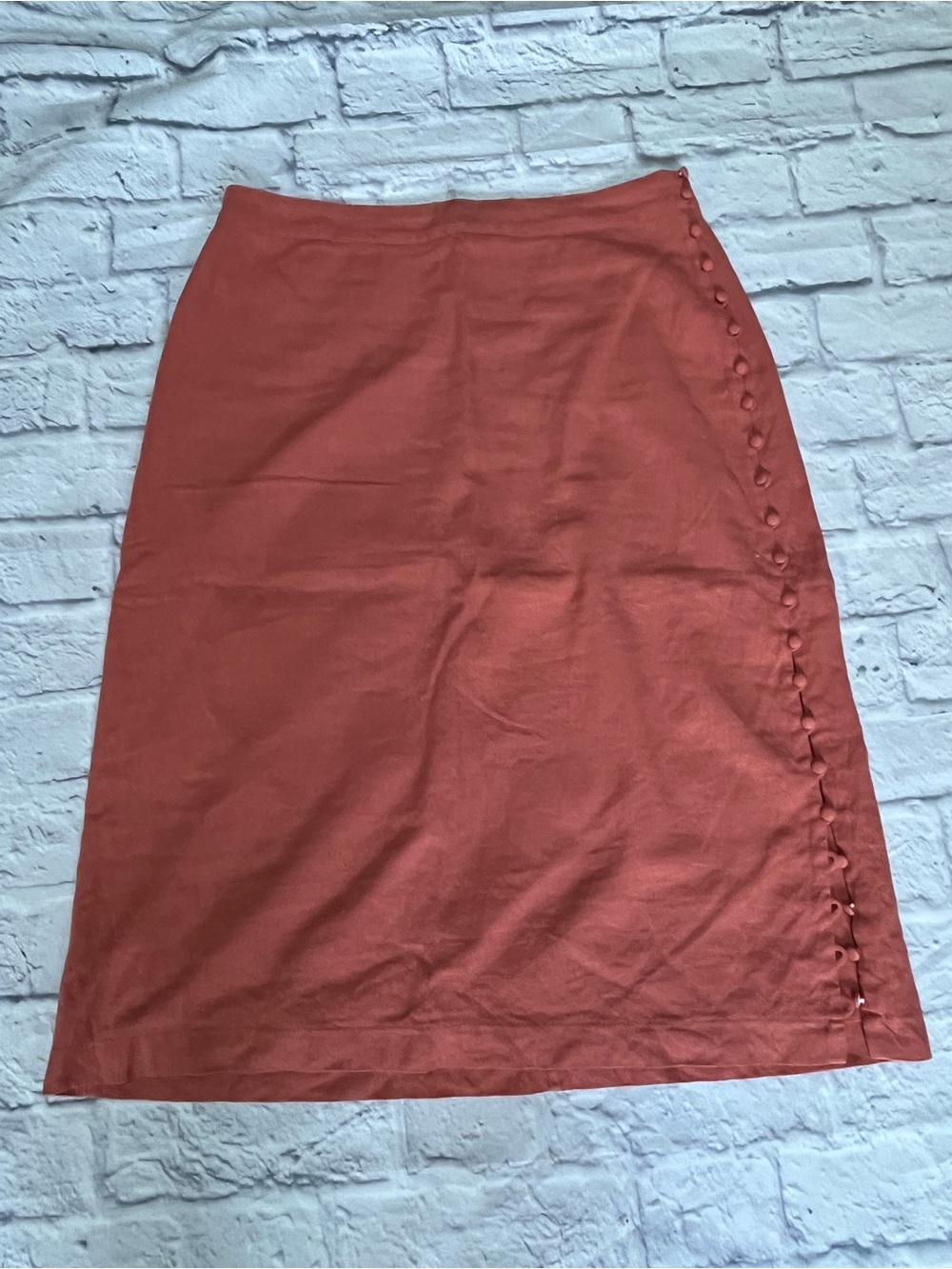 Madewell linen blend terra cotta Rust red orange Button-Trim Midi Skirt 10 - Picture 4 of 6